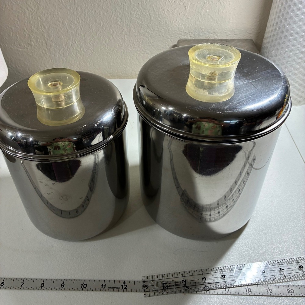 Vintage Revere Ware 1801 Stainless Steel Canister Set of 2 with Lids Mid Century